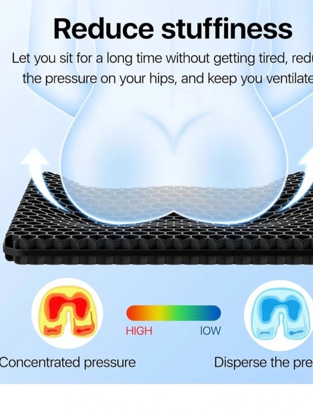 Like new  Gel Seat Cushion, Cooling Honeycomb Design for Office Chair Car